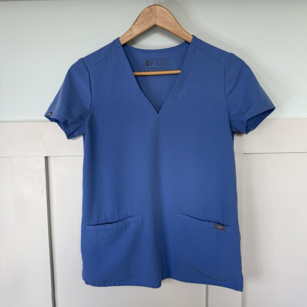 Figs Casma Three Pocket Scrub‎ Top Women's  XXS Cell Blue Medical Massage